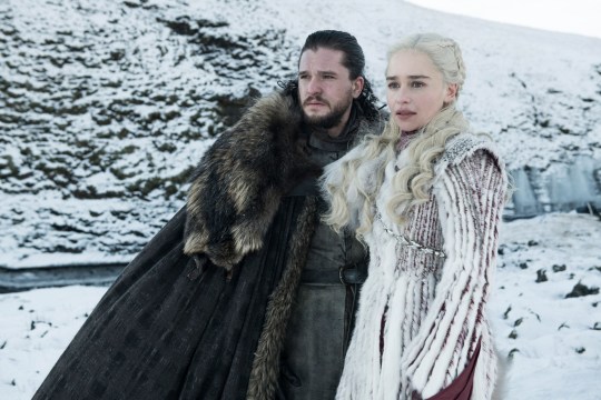 Kit Harington as Jon Snow and Emilia Clarke as Daenerys Targaryen on Game of Thrones
