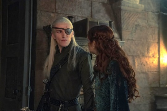 Ewan Mitchell as Aemond Targaryen and Olivia Cooke as Alicent Hightower in House of the Dragon