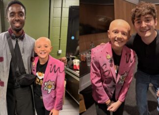 A Knight of the Seven Kingdoms star Dexter Sol Ansell poses with Stranger Things stars at Liverpool Comic Con